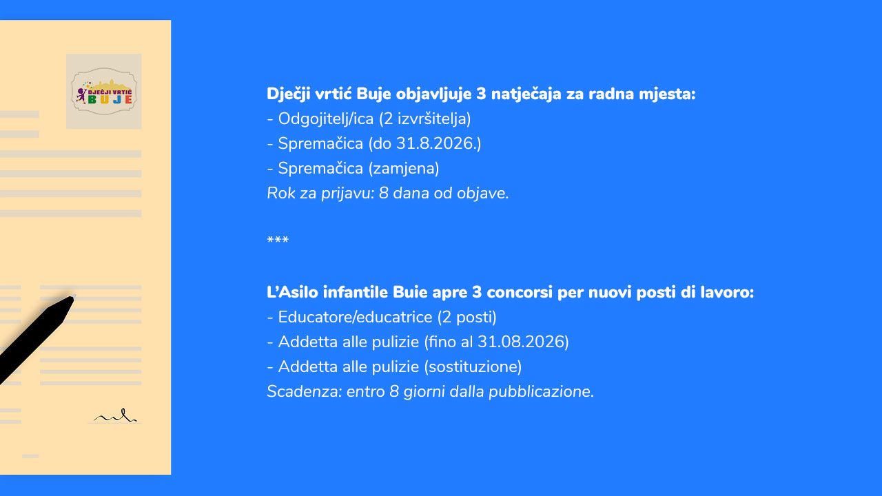 Natječaji za posao u Dječjem vrtiću Buje